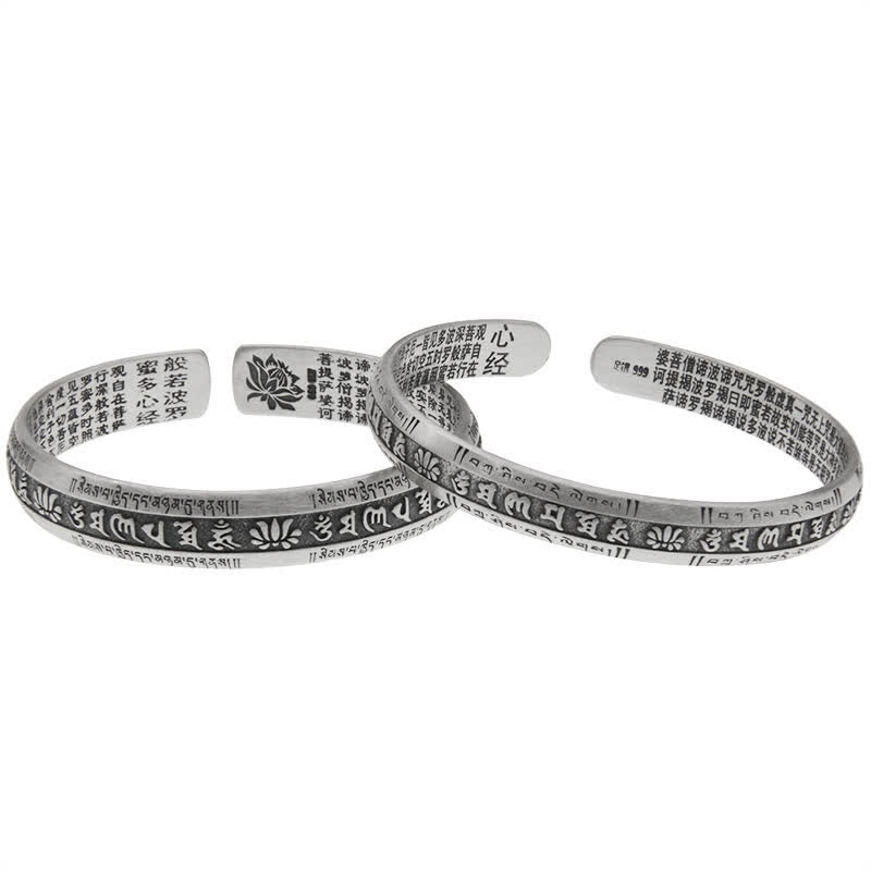 Pulsera de plata de ley 999 con diseño de corazón de Om Mani Padme Hum Sutra Lotus Peace