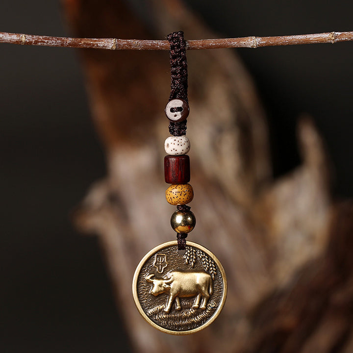 Decoración del llavero de la suerte de cobre del zodiaco chino