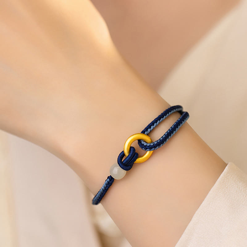 Pulsera de la fortuna con cuerda de jade hetiano y hebilla de la paz de plata de ley 999 con Buddha Stones