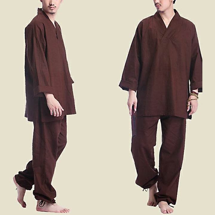 Conjunto de ropa de yoga para hombre con cuello en V, diseño de algodón y lino con Buddha Stones para meditación y oración - image 9