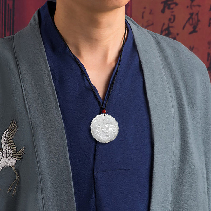 Collar de protección de dragón de jade blanco con Buddha Stones, colgante de cadena - image 3