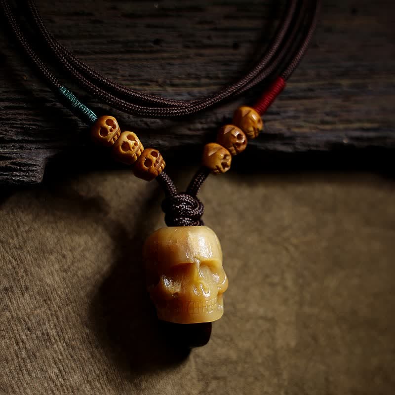 Buddha Stones, colgante de collar de protección del bosque del Señor del cadáver, cráneo de hueso de camello tibetano