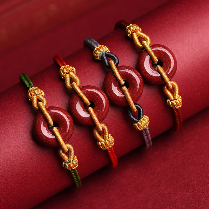 Pulsera trenzada artesanal de cinabrio con patrón de hebilla de paz de Buddha Stones