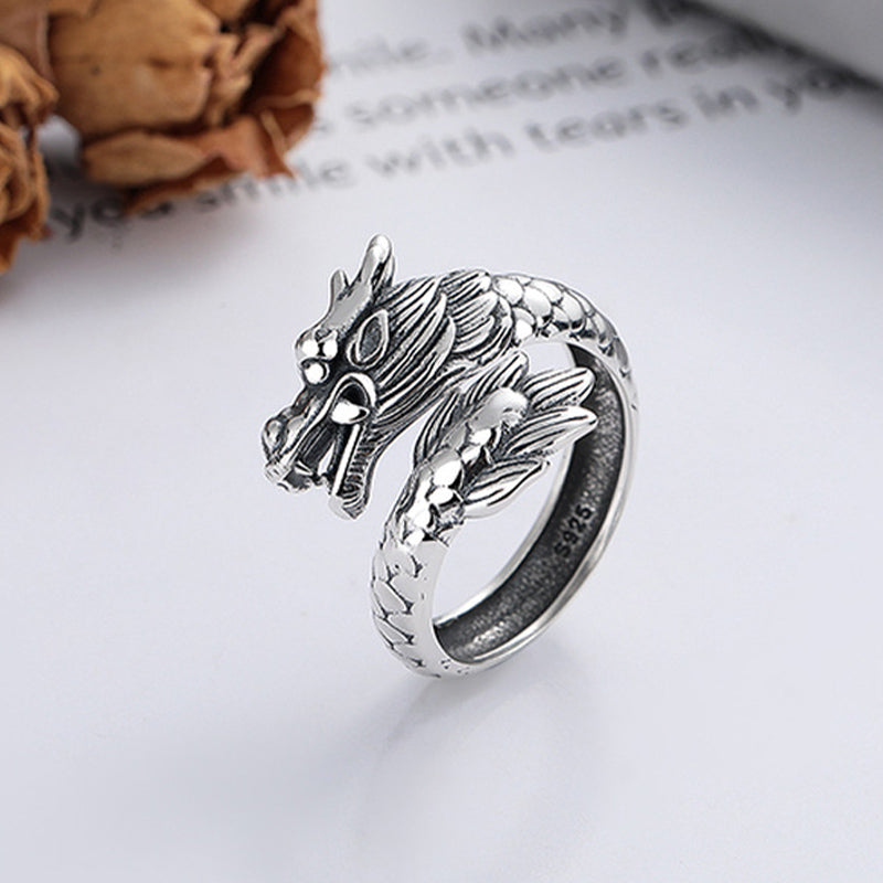 Anillo de metal ajustable con Buddha Stones de plata de ley 925, año del dragón, fuerza de la suerte - image 1