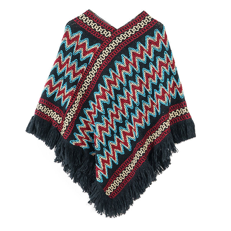 Buddha Stones, jersey de punto a rayas con borlas, bufanda de viaje acogedora para invierno