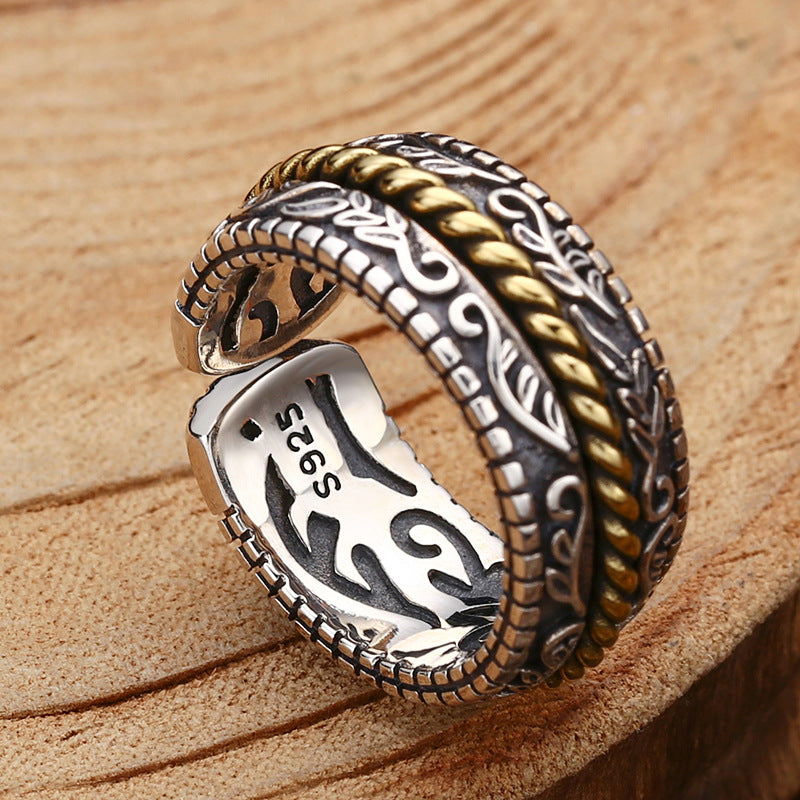 Anillo ajustable de la suerte con diseño de flor de la dinastía Tang de plata de ley 925 con Buddha Stones - image 4