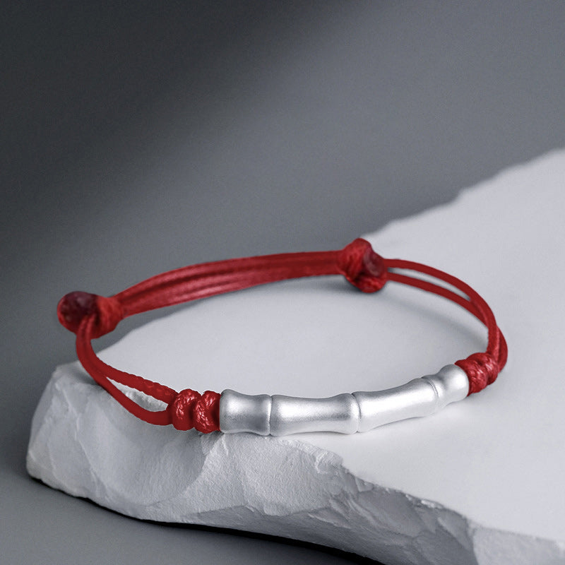 Pulsera trenzada de cuerda de la suerte con patrón de hueso de plata de ley 999 con Buddha Stones - Cuerda roja (circunferencia de la muñeca 14-23 cm) - image 0