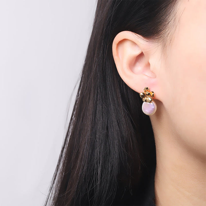 Pendientes colgantes curativos de flores de perlas barrocas naturales de plata de ley 925 con Buddha Stones - image 7