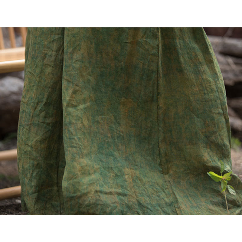 Pantalones anchos con cinturilla flexible de lino de ramio en verde y amarillo con Buddha Stones y bolsillos