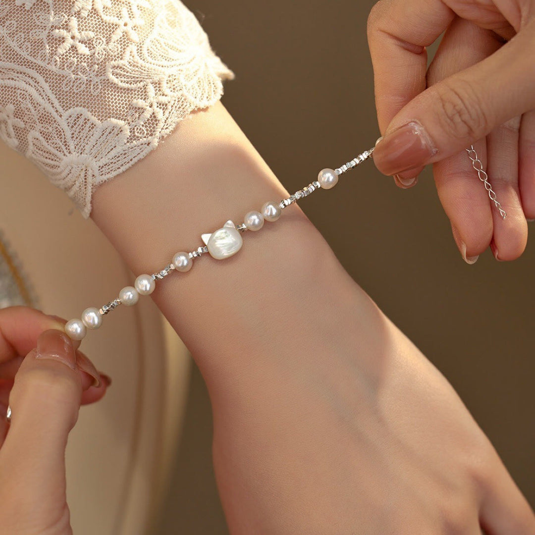 Pulsera curativa con cadena de plata y piedra Tridacna con cabeza de gato y Buddha Stones - image 4