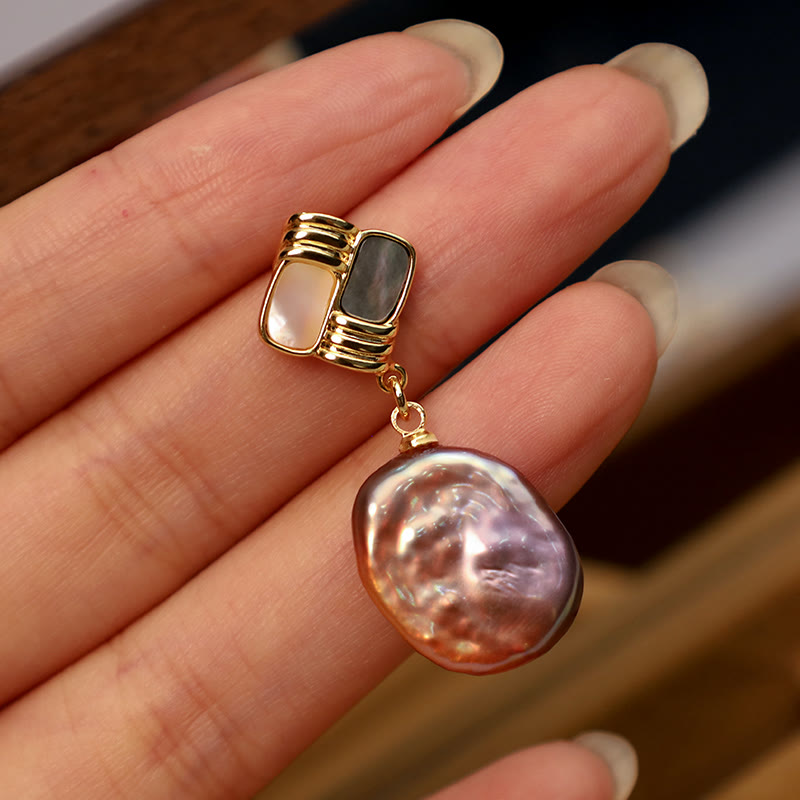 Pendientes colgantes curativos de perlas barrocas naturales de oro chapado en cobre con postes de plata de ley 925 con Buddha Stones - image 5