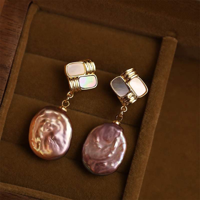 Pendientes colgantes curativos de perlas barrocas naturales de oro chapado en cobre con postes de plata de ley 925 con Buddha Stones - image 1