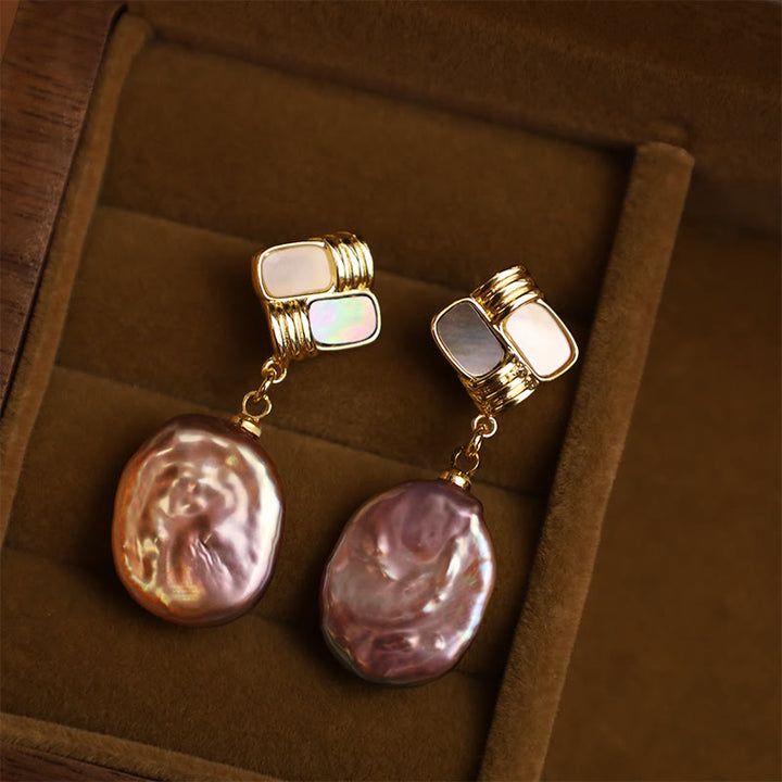 Pendientes colgantes curativos de perlas barrocas naturales de oro chapado en cobre con postes de plata de ley 925 con Buddha Stones - image 1