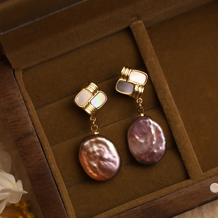 Pendientes colgantes curativos de perlas barrocas naturales de oro chapado en cobre con postes de plata de ley 925 con Buddha Stones - image 4