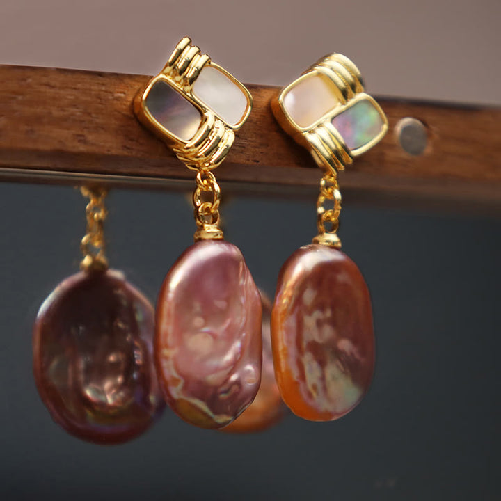 Pendientes colgantes curativos de perlas barrocas naturales de oro chapado en cobre con postes de plata de ley 925 con Buddha Stones - image 3