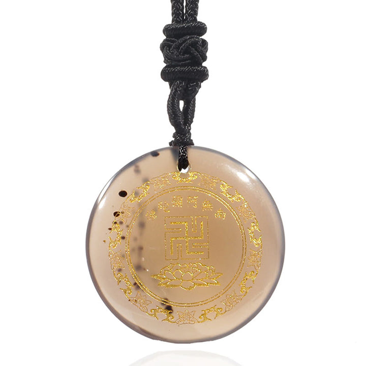 Colgante de collar de purificación de obsidiana negra de cristal Natural con diseño de loto y esvástica de Buddha Stones