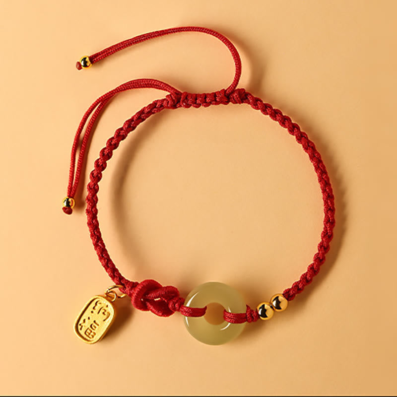 Buddha Stones Hetian Jade Paz Hebilla Fu Carácter Cadena Suerte Pulsera - Cuerda roja (circunferencia de la muñeca 14-18 cm) - image 2