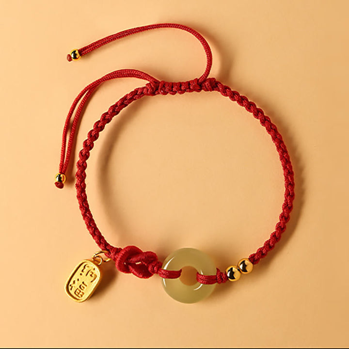Buddha Stones Hetian Jade Paz Hebilla Fu Carácter Cadena Suerte Pulsera - Cuerda roja (circunferencia de la muñeca 14-18 cm) - image 2