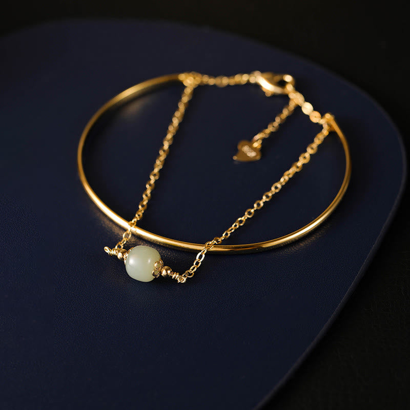 Brazalete de pulsera de doble capa con cuentas de Jade hetiano de oro chapado en cobre con Buddha Stones