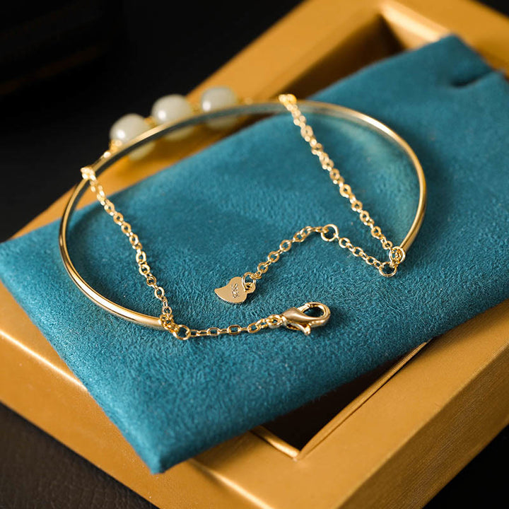 Brazalete de pulsera de doble capa con cuentas de Jade hetiano de oro chapado en cobre con Buddha Stones