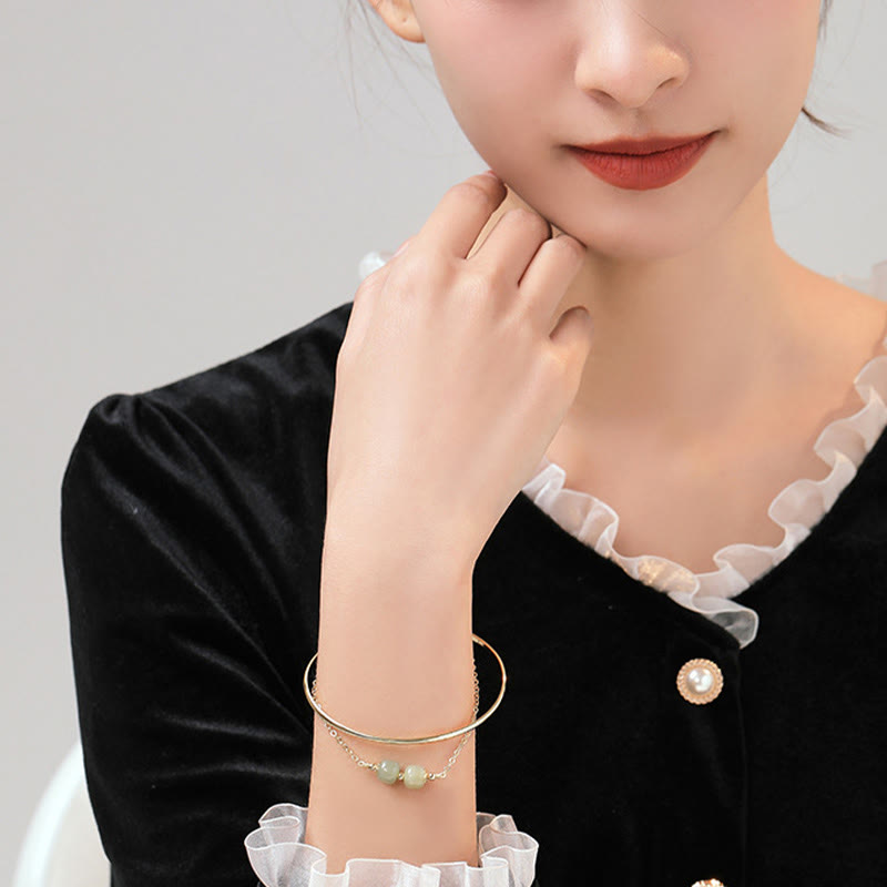 Brazalete de pulsera de doble capa con cuentas de Jade hetiano de oro chapado en cobre con Buddha Stones