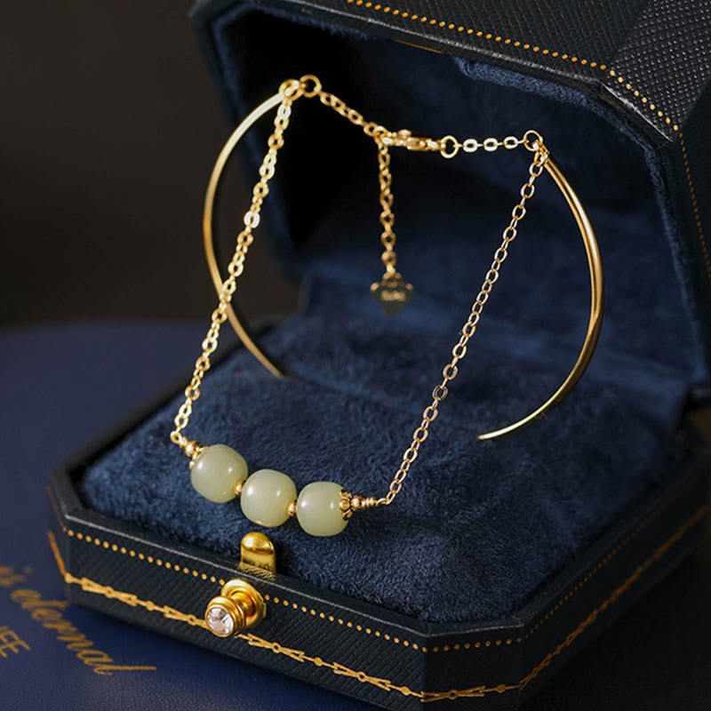 Brazalete de pulsera de doble capa con cuentas de Jade hetiano de oro chapado en cobre con Buddha Stones