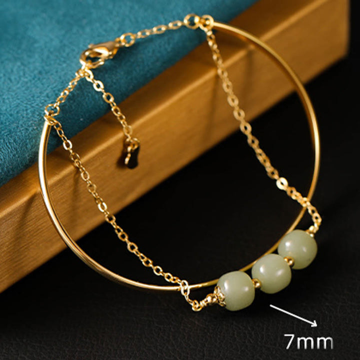 Brazalete de pulsera de doble capa con cuentas de Jade hetiano de oro chapado en cobre con Buddha Stones