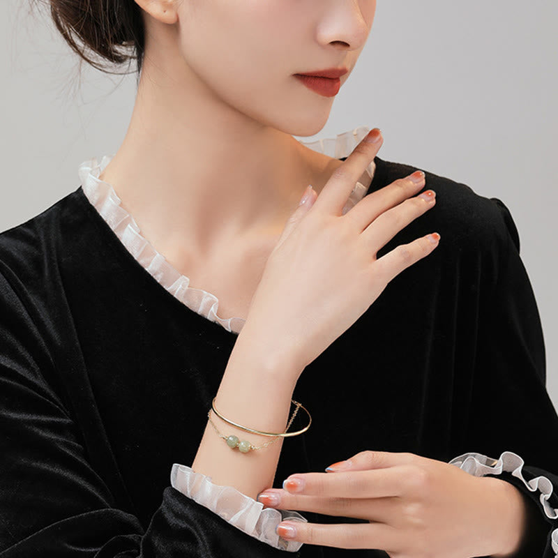 Brazalete de pulsera de doble capa con cuentas de Jade hetiano de oro chapado en cobre con Buddha Stones