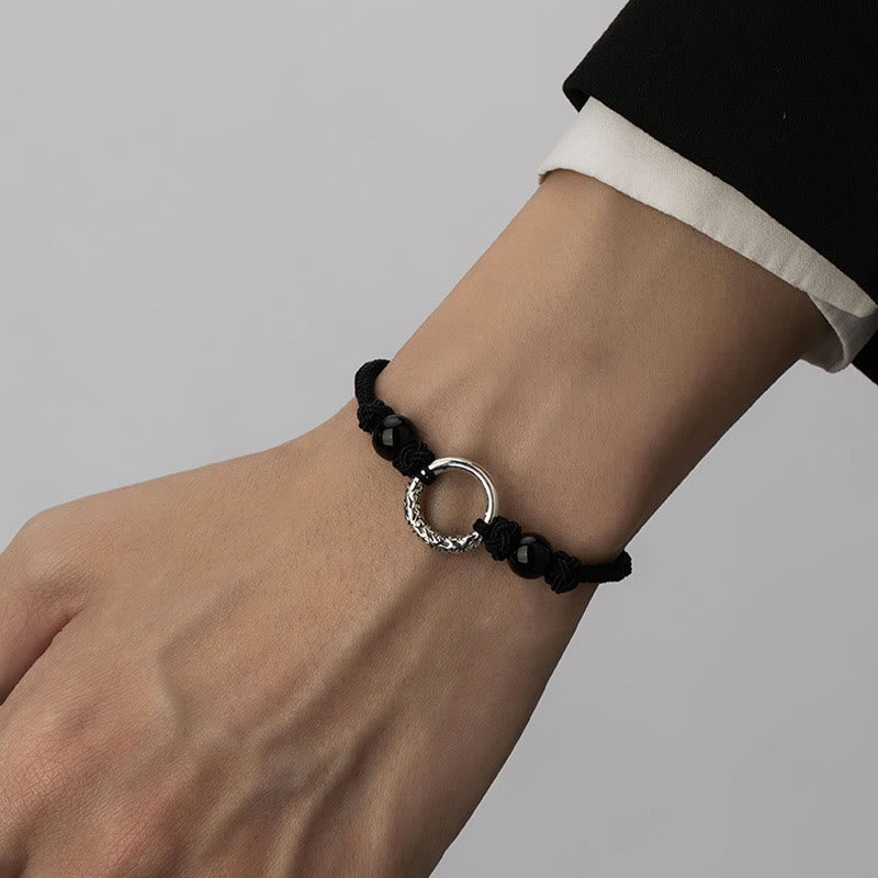 Pulsera de protección con hebilla de paz de ónix negro de plata de ley 925 con Buddha Stones - image 4