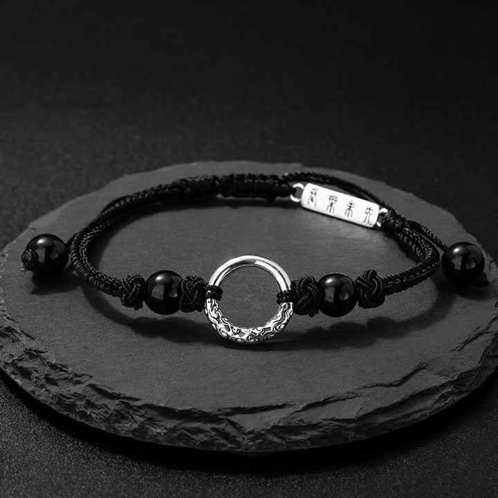 Pulsera de protección con hebilla de paz de ónix negro de plata de ley 925 con Buddha Stones - Hebilla de la paz de ónix negro (circunferencia de la muñeca: 14-26 cm) - image 0