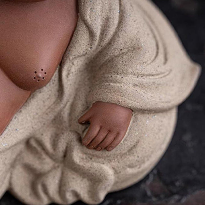 Buddha Stones, lingotes de Buda sonriente que atraen la riqueza, decoración de estatua de Maitreya de arcilla púrpura