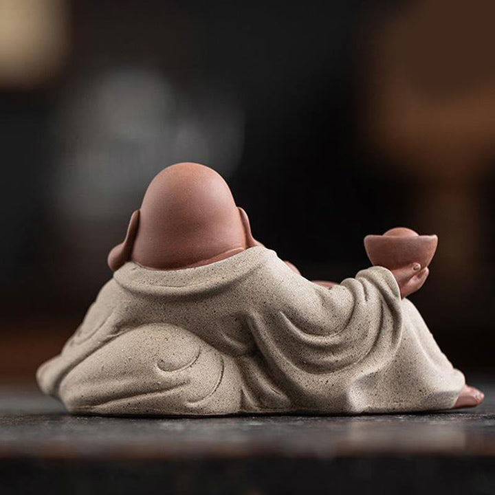 Buddha Stones, lingotes de Buda sonriente que atraen la riqueza, decoración de estatua de Maitreya de arcilla púrpura