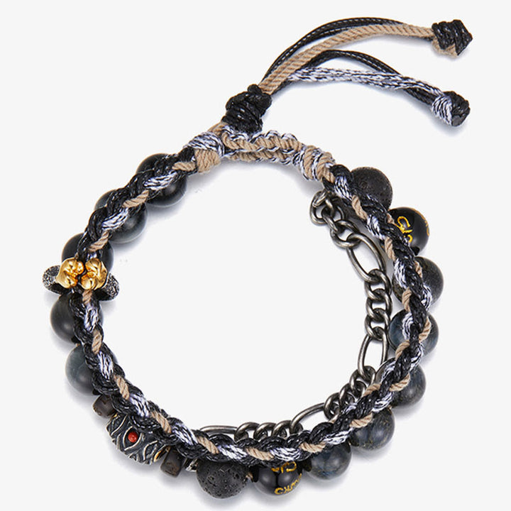 Buddha Stones de plata de ley 925, piedra de lava, ojo de águila, cuentas de la suerte, pulsera curativa hecha a mano