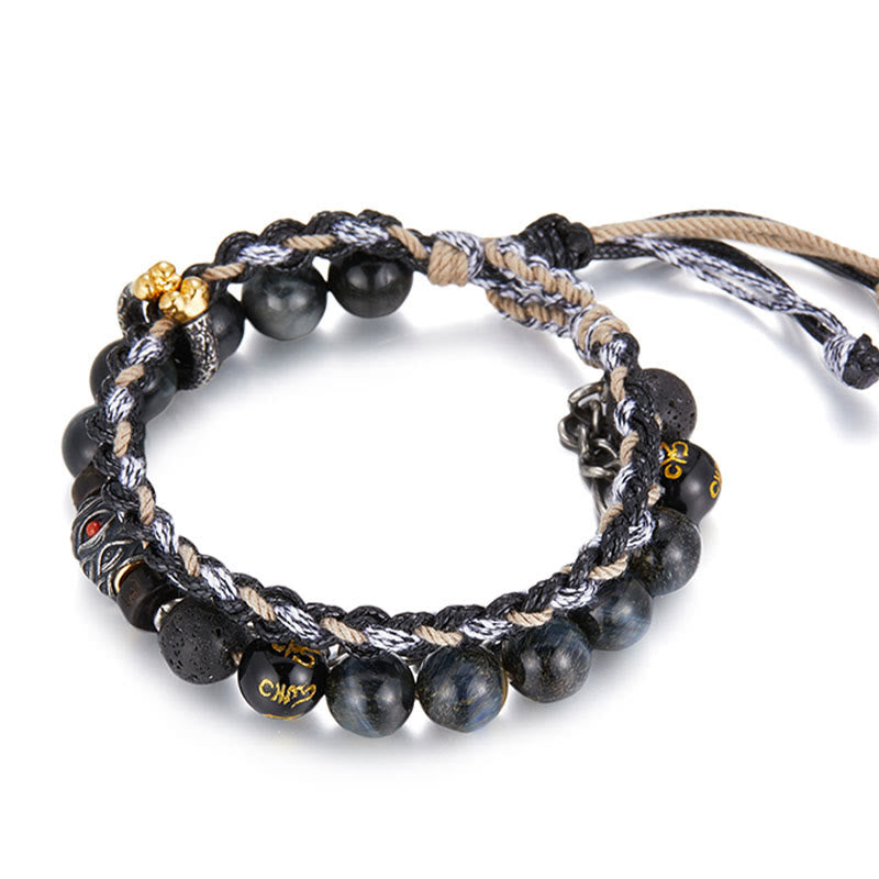 Buddha Stones de plata de ley 925, piedra de lava, ojo de águila, cuentas de la suerte, pulsera curativa hecha a mano