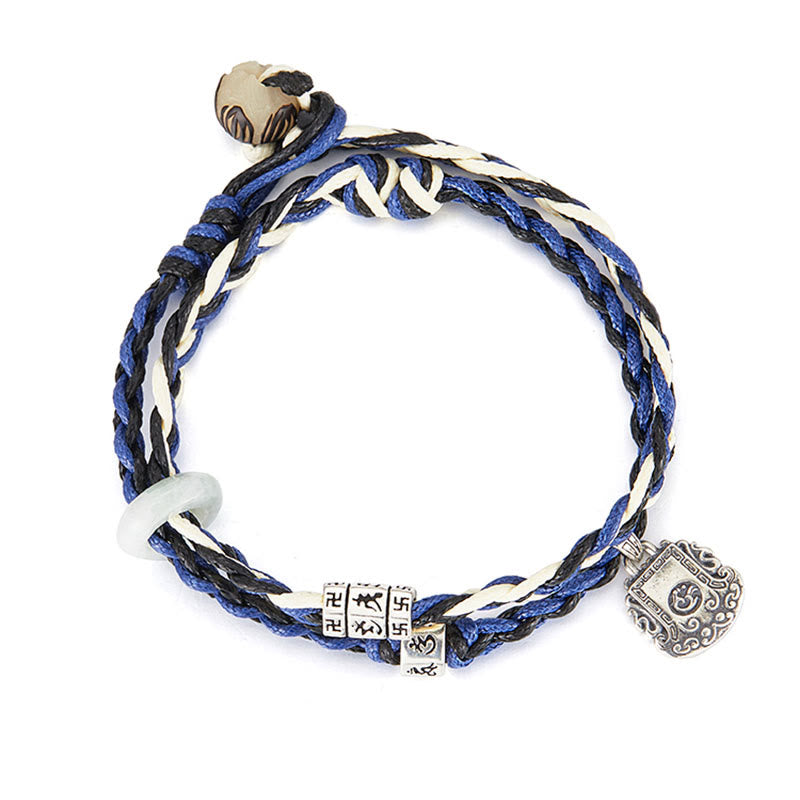Pulsera de protección hecha a mano con esvástica Om Mani Padme Hum de plata de ley 925 con Buddha Stones