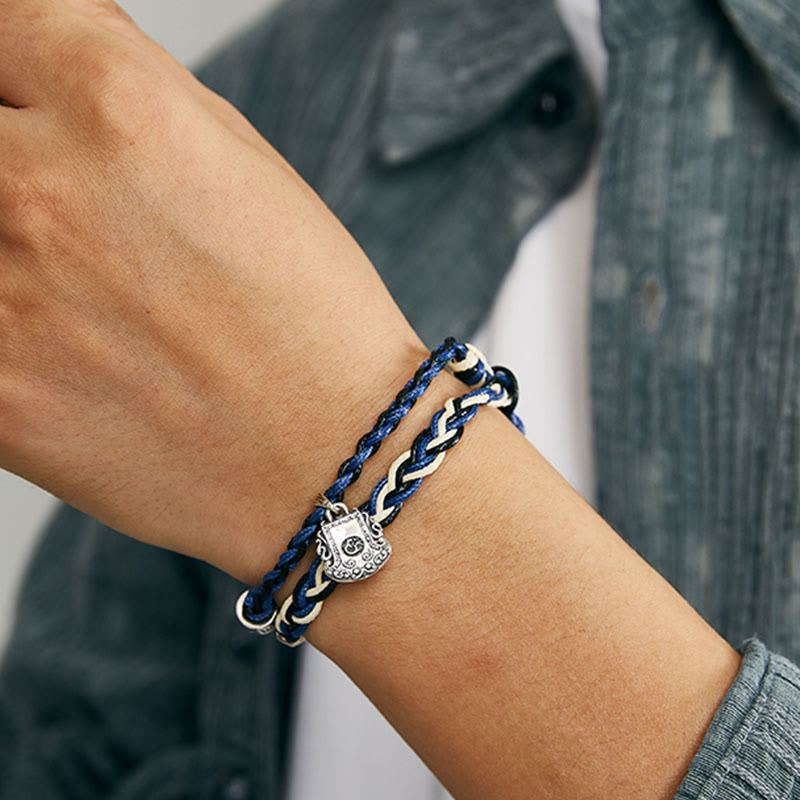 Pulsera de protección hecha a mano con esvástica Om Mani Padme Hum de plata de ley 925 con Buddha Stones