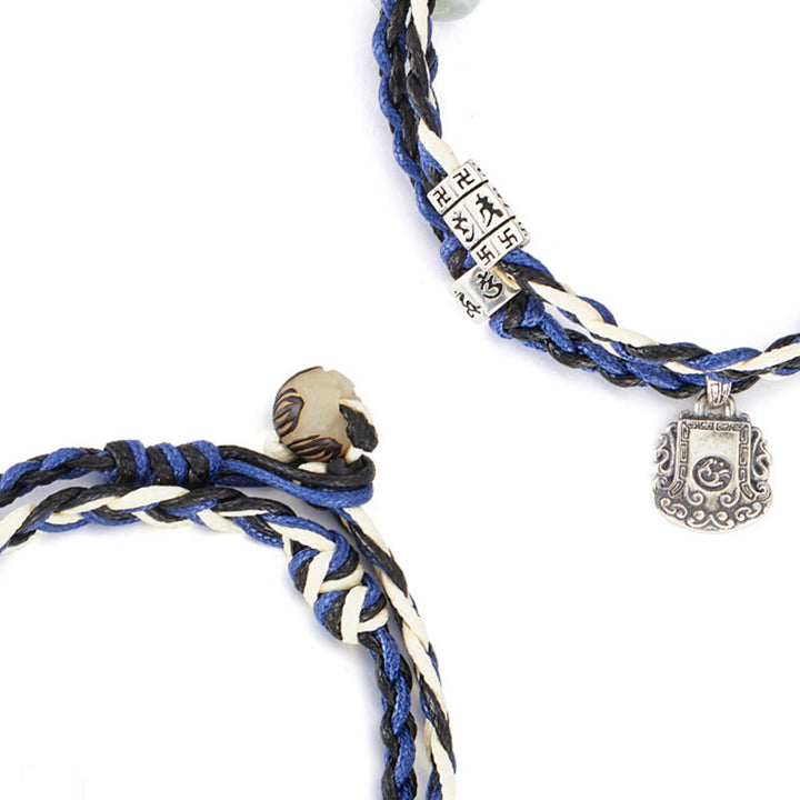 Pulsera de protección hecha a mano con esvástica Om Mani Padme Hum de plata de ley 925 con Buddha Stones