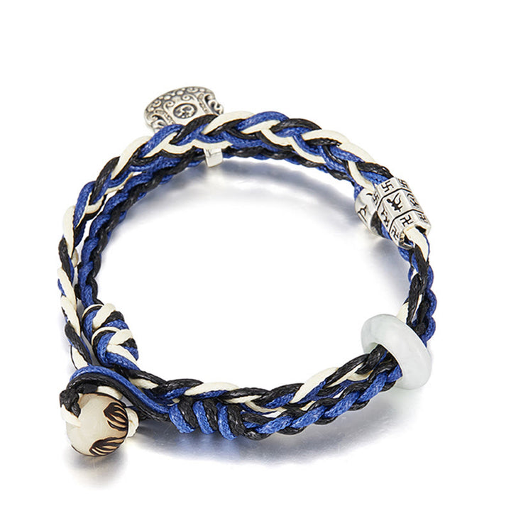 Pulsera de protección hecha a mano con esvástica Om Mani Padme Hum de plata de ley 925 con Buddha Stones