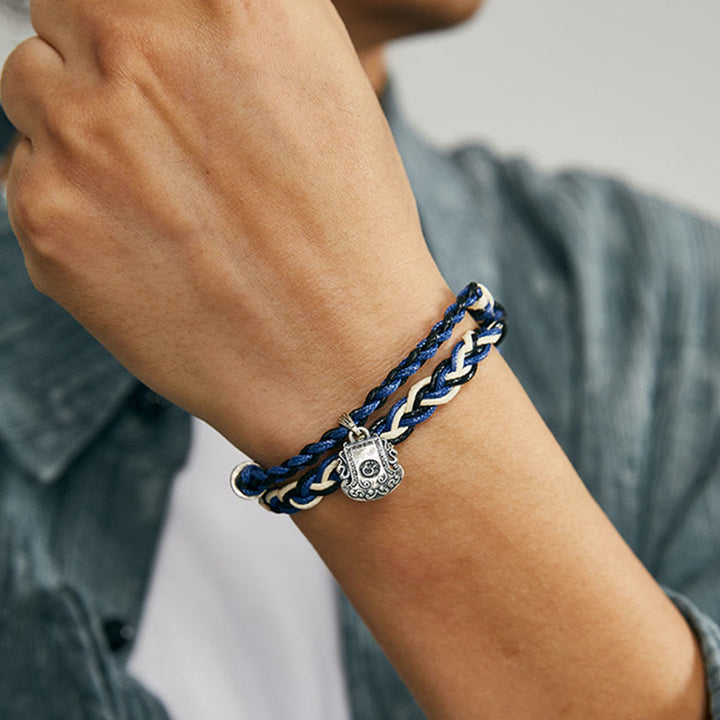 Pulsera de protección hecha a mano con esvástica Om Mani Padme Hum de plata de ley 925 con Buddha Stones