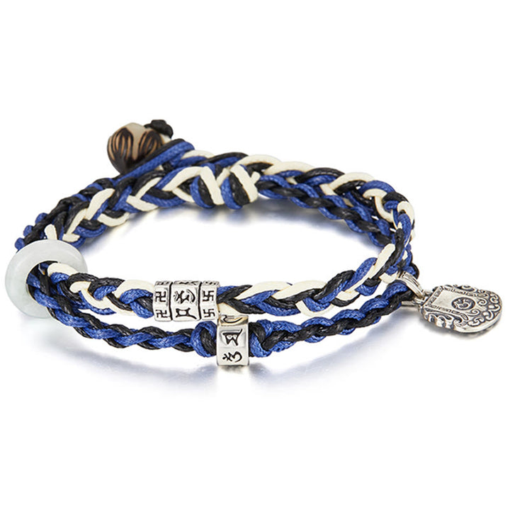 Pulsera de protección hecha a mano con esvástica Om Mani Padme Hum de plata de ley 925 con Buddha Stones