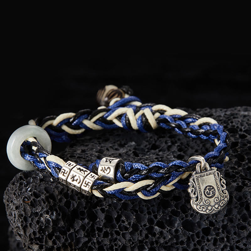 Pulsera de protección hecha a mano con esvástica Om Mani Padme Hum de plata de ley 925 con Buddha Stones