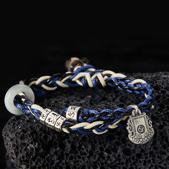 Pulsera de protección hecha a mano con esvástica Om Mani Padme Hum de plata de ley 925 con Buddha Stones