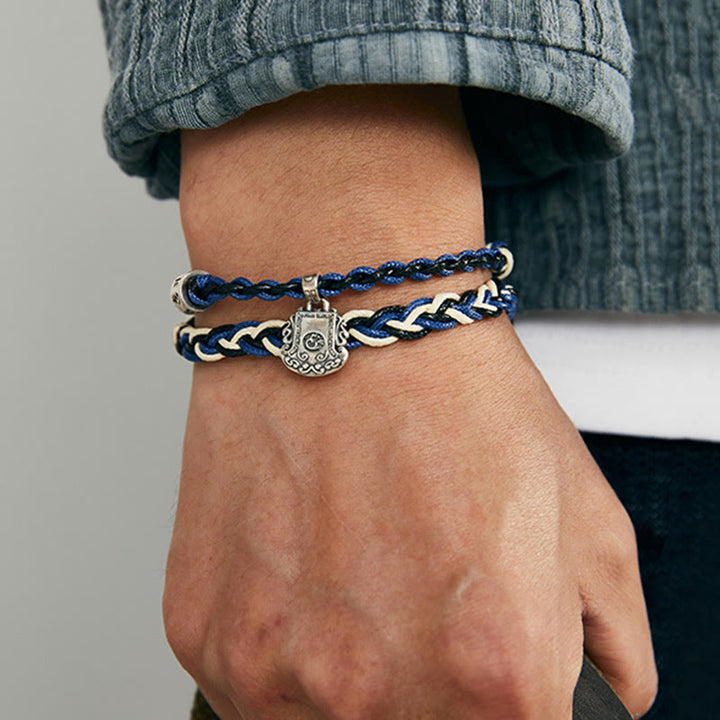 Pulsera de protección hecha a mano con esvástica Om Mani Padme Hum de plata de ley 925 con Buddha Stones