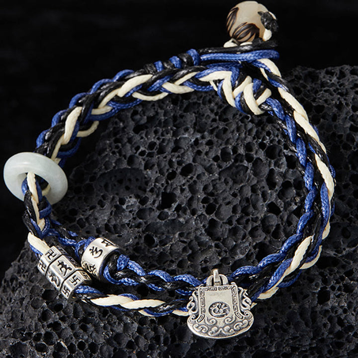 Pulsera de protección hecha a mano con esvástica Om Mani Padme Hum de plata de ley 925 con Buddha Stones