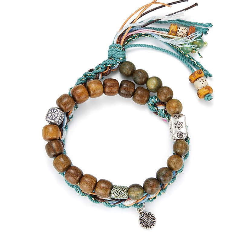 Pulsera positiva hecha a mano con semillas de Bodhi de sándalo verde de plata de ley 925 con Buddha Stones
