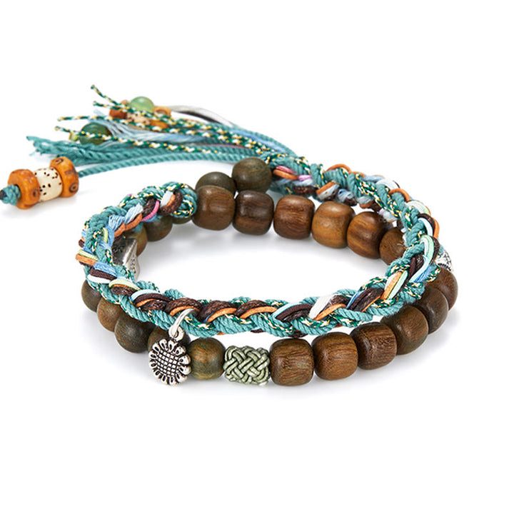 Pulsera positiva hecha a mano con semillas de Bodhi de sándalo verde de plata de ley 925 con Buddha Stones