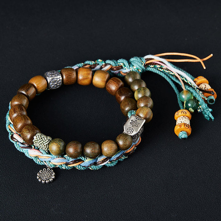 Pulsera positiva hecha a mano con semillas de Bodhi de sándalo verde de plata de ley 925 con Buddha Stones