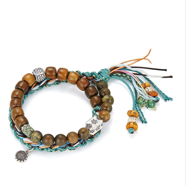 Pulsera positiva hecha a mano con semillas de Bodhi de sándalo verde de plata de ley 925 con Buddha Stones