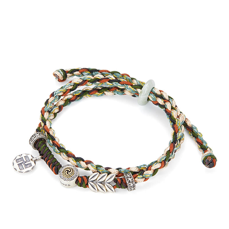 Pulsera de la suerte hecha a mano con patrón de trigo y esvástica de plata de ley 925 con Buddha Stones