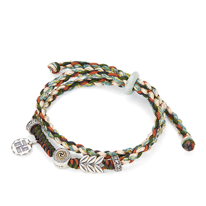 Pulsera de la suerte hecha a mano con patrón de trigo y esvástica de plata de ley 925 con Buddha Stones